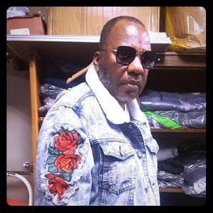 CONTENDER MENS DENIM ROSE EMBROIDERY JACKET